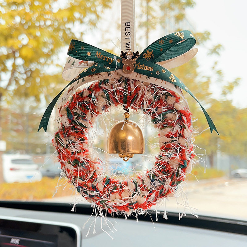 圣诞雪花车挂创意手工编织挂件送闺蜜女朋友铃铛后视镜挂饰花环