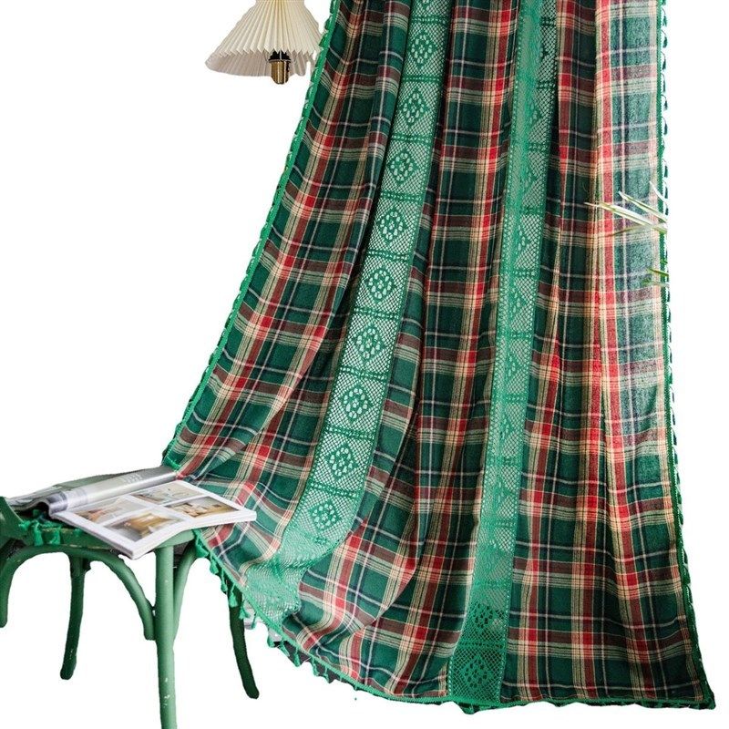 热销窗帘绿色格子美式复古棉麻窗A帘H成品厨房帘飘窗短帘半帘半遮,居家布艺,成品窗帘,淘宝优惠券,粉丝福利购,淘宝优惠卷