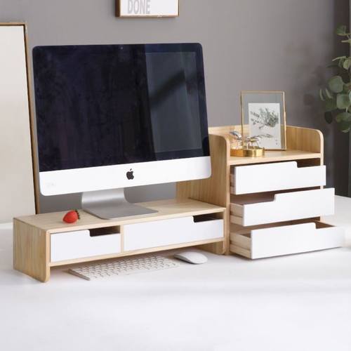 实木电脑架护颈k可调节台式显示器底座加高架子办公桌面收纳盒