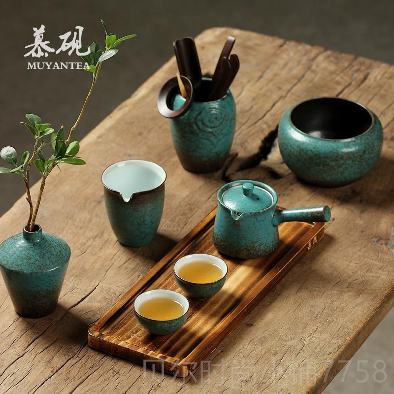 新款慕 日式简约j侧把壶 变绿釉窑小茶壶家用松陶瓷砚功夫茶具单