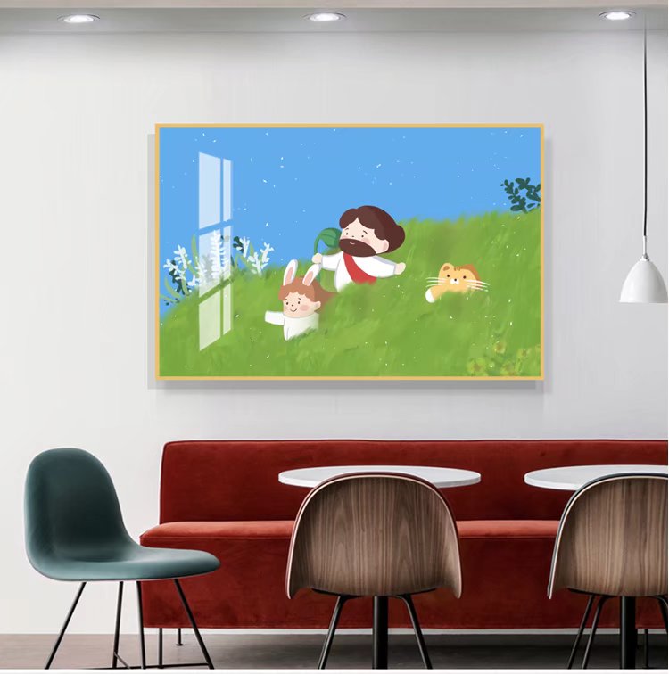 单张横版水晶f玻璃面晶瓷画家居餐厅客厅装饰画玄关过道走廊壁挂图片