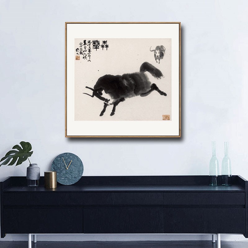 新中式吴作人奔i牛图简约客厅装饰画卧室床头玄关壁画餐厅酒店挂图片