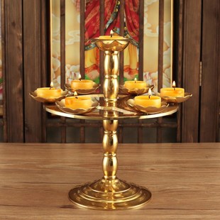 中古风烛台家用h七星灯架放蜡烛的底座蜡台纯铜台座覆古酥油灯托
