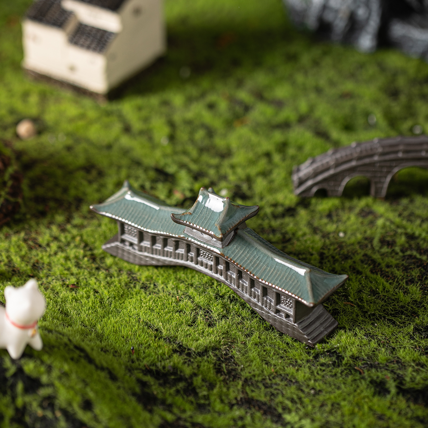 古风建筑陶瓷廊桥石拱桥梁古桥微景观沙盘造景假山鱼缸装饰品摆件