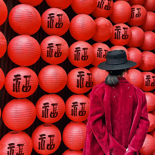 新年纸灯笼国庆挂饰2025新款过年场景大红福字布置春节装饰品宫灯