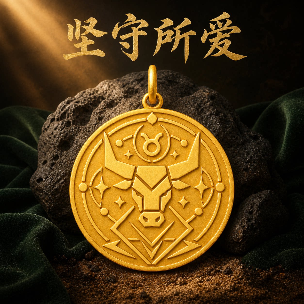 999足金金牛座浮雕黄金圆牌吊坠图片