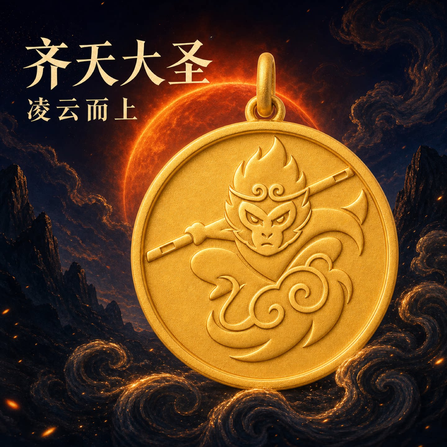 孙悟空999足金黄金吊坠男女款齐天大圣圆牌送礼项链本命年生肖猴