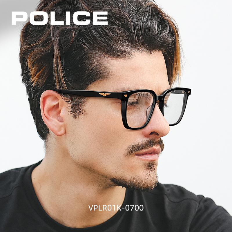 POLICE黑框眼镜素颜神器近视框男显脸小防蓝光女专业配镜VPLR01K