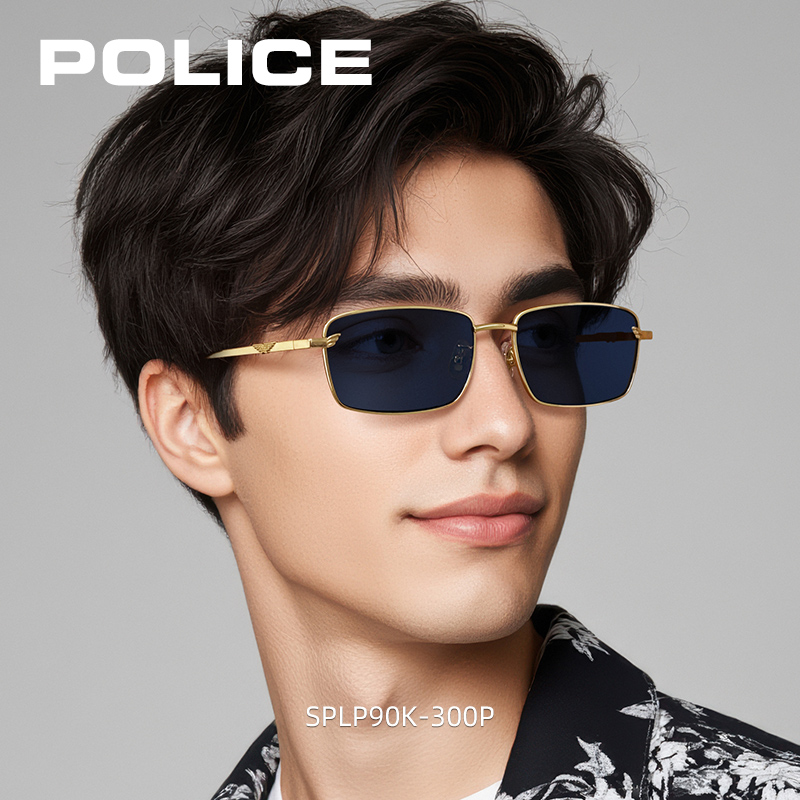 POLICE方形窄框墨镜小框近视太阳镜男式偏光墨镜开车驾驶SPLP90K