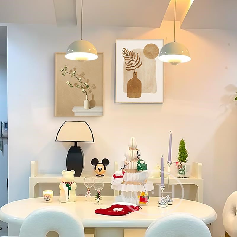 网红奶油风d合客发厅景装饰原画抽象简约餐厅卧室组壁画木风沙背