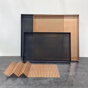 现代简约镂空折叠网片屏风摆件金属网格托盘样板房售楼处软装 饰品