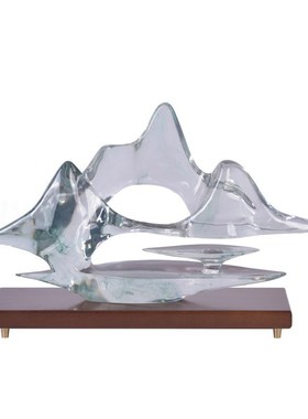 新中式云山装饰摆件售楼处客厅玄关柜装饰L品办公室书桌高端工艺