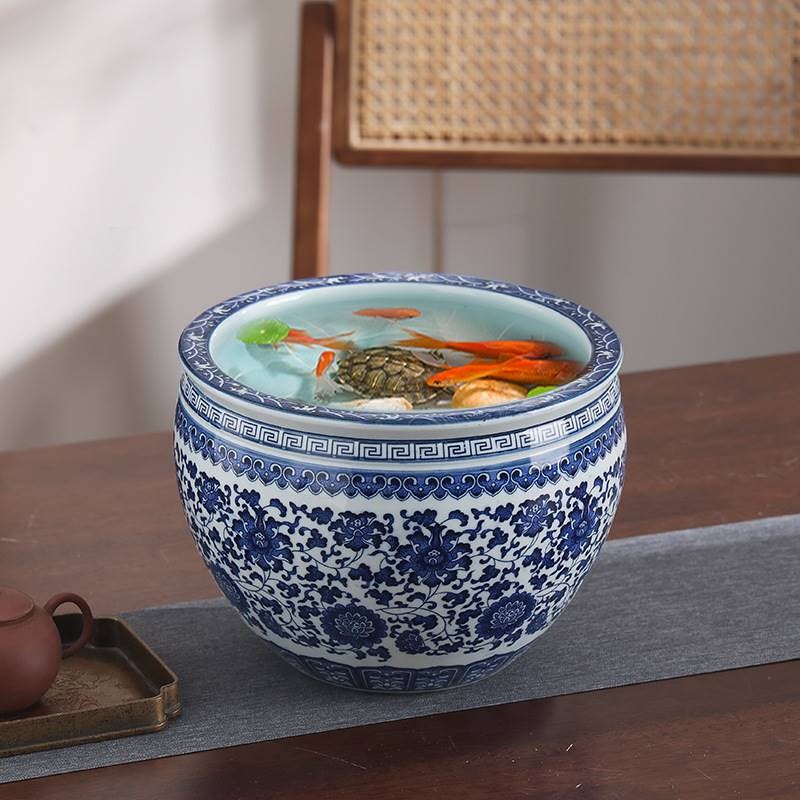 景德镇青花瓷陶i瓷鱼缸大号桌面养金鱼缸乌龟缸碗莲睡莲盆荷花缸