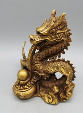 纯铜龙摆件盘龙工艺品龙黄铜铸造仿古做旧吸财龙聚宝W盆龙家居摆