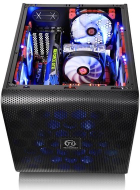 Tt/Core V21 黑色 卧式机箱(Matx机箱/分层Q散热/侧透面板/支持长