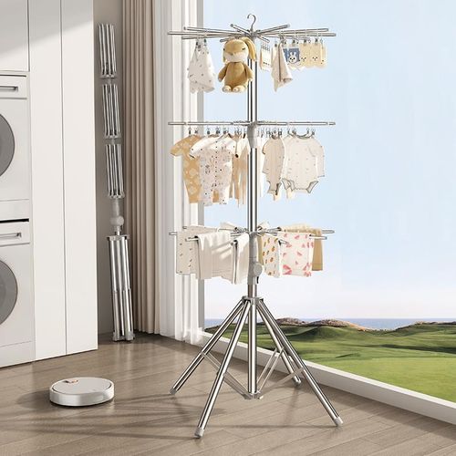 德国品质婴儿晾衣架落地阳台凉衣杆折叠不锈钢晒袜子Y架子宝宝专