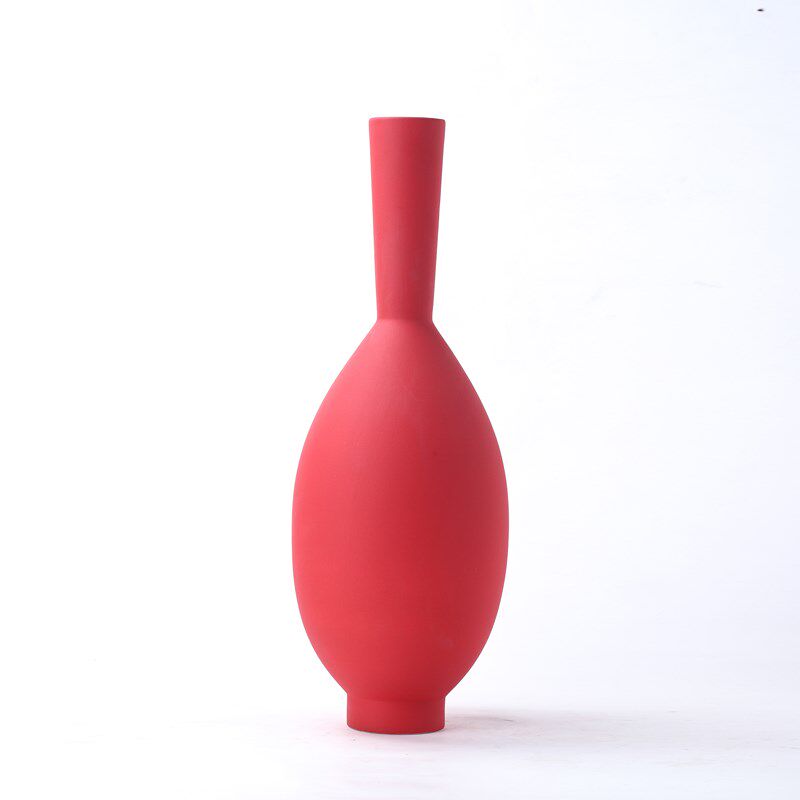 北欧简约家居e餐桌电视柜艺术插花装饰品红色黄色细口陶瓷花瓶摆