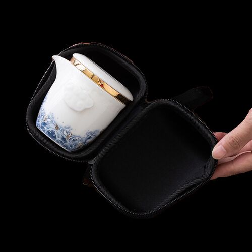 羊脂玉白瓷旅行茶具便携套装w陶瓷快E客杯一壶两杯旅游随身茶具简