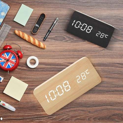 极速挠脚心袜子闹钟木质时钟led电子钟夜L光静音简约复古学生宿舍