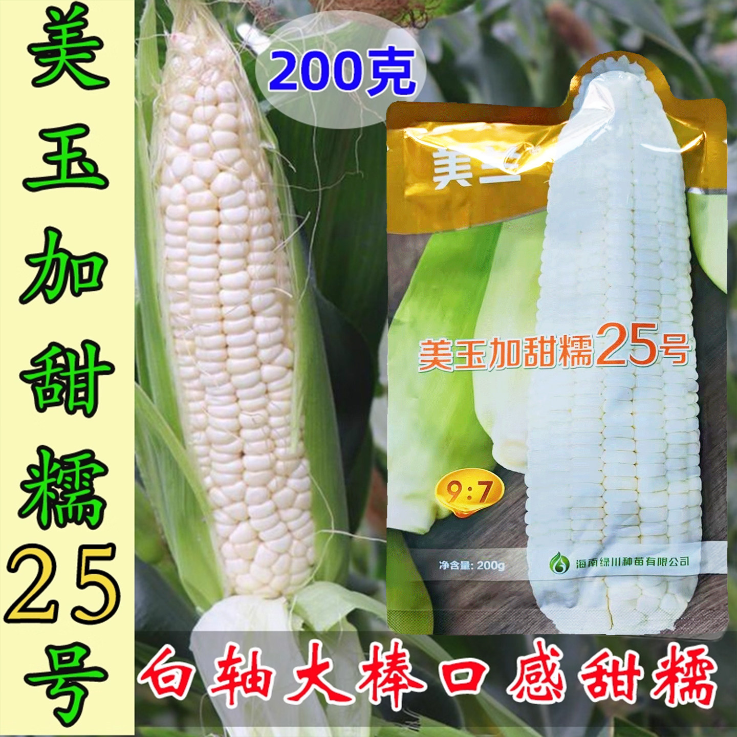 美兰美玉加甜糯25号玉米种籽鲜食甜糯白轴大棒玉米种子原装200克,农用物资,蔬菜种子/种苗,淘宝优惠券,粉丝福利购,淘宝优惠卷