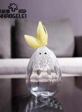 手工北欧创意卡通玻璃小兔子摆件样板房客V厅边几卧室摆设