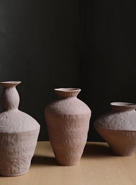 Atpeun日式侘寂风陶瓷花瓶摆件客厅餐桌插花器景U德镇白色复古粗