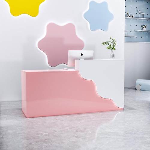 时尚服装店收银台小型接待台柜台简约现代烤O漆亮光培训吧台前台