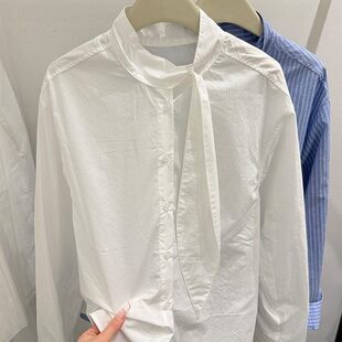 法式系带立领衬衫女2026早春新款设计感小个子宽松时尚百搭上衣