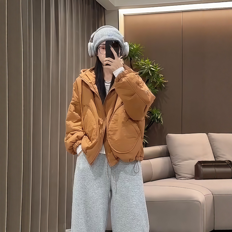 韩版连帽抽绳棉衣外套