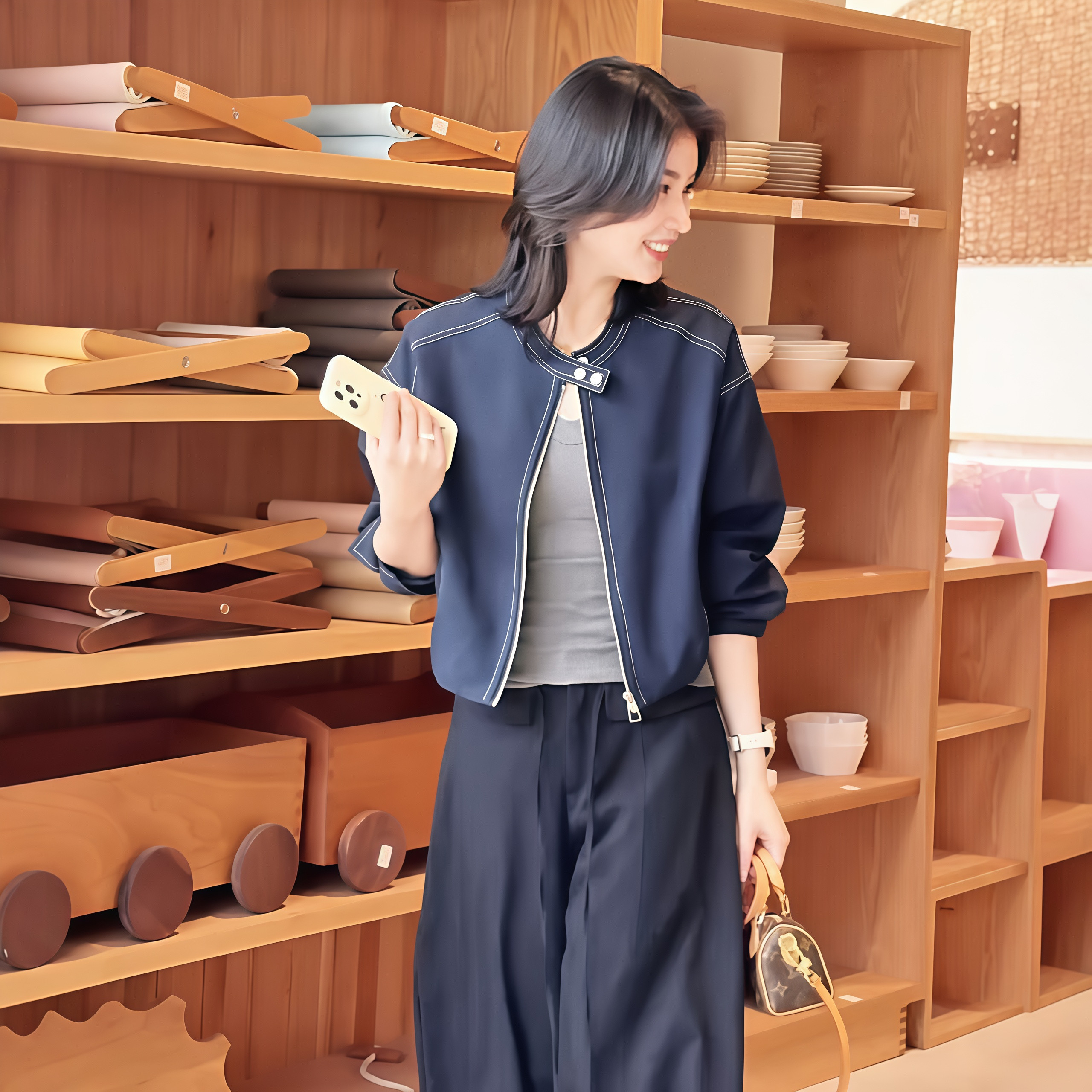 棒球服外套女2026春装新款工装休闲明线圆领夹克短款上衣短外套女