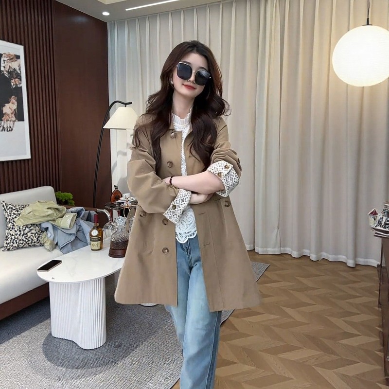 韩版翻领单排扣中长款风衣女2026春季新款高级感小众宽松休闲外套,女装/女士精品,风衣,淘宝优惠券,粉丝福利购,淘宝优惠卷