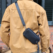 玩爷真皮斜挎包男休闲迷你手机包多功能运动小背包头层牛皮手拿包