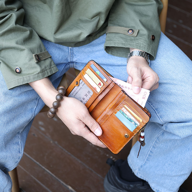 真皮男士短款钱包简约商务皮夹