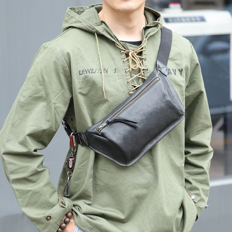 玩爷真皮男士胸包休闲迷你手机包