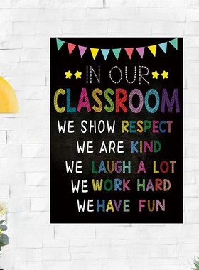 英语教室课堂规则classroom rules墙贴画国际双语学校文化墙海报