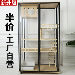 猫窝猫别墅家用猫笼子实木猫咪别墅大型室内猫柜全景豪华玻璃猫房