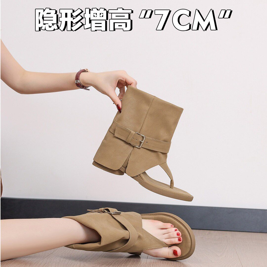 真皮韩版皮带扣夹趾凉靴