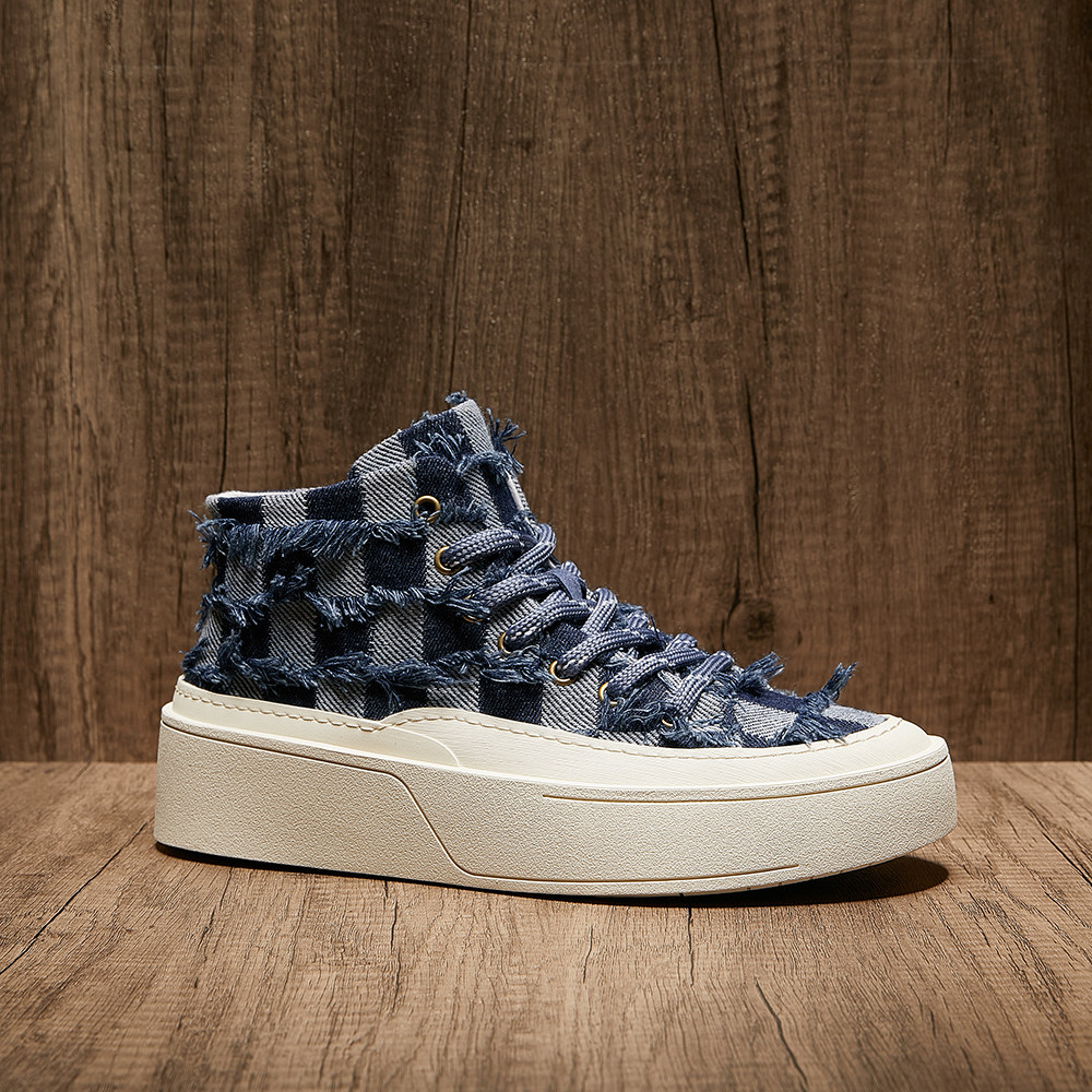 欧洲站男鞋2026春季新款牛仔布高帮潮流马丁靴韩版百搭系带短靴男