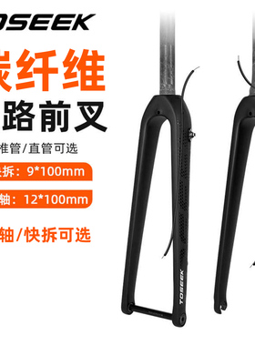 TOSEEK公路自行车碳纤维前叉32C砾石直管椎管快拆桶轴碟刹硬叉