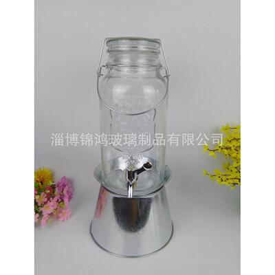 3.8L 玻带璃果汁罐 玻璃自盖酿罐 LCG冷饮罐 璃玻金属 卡子