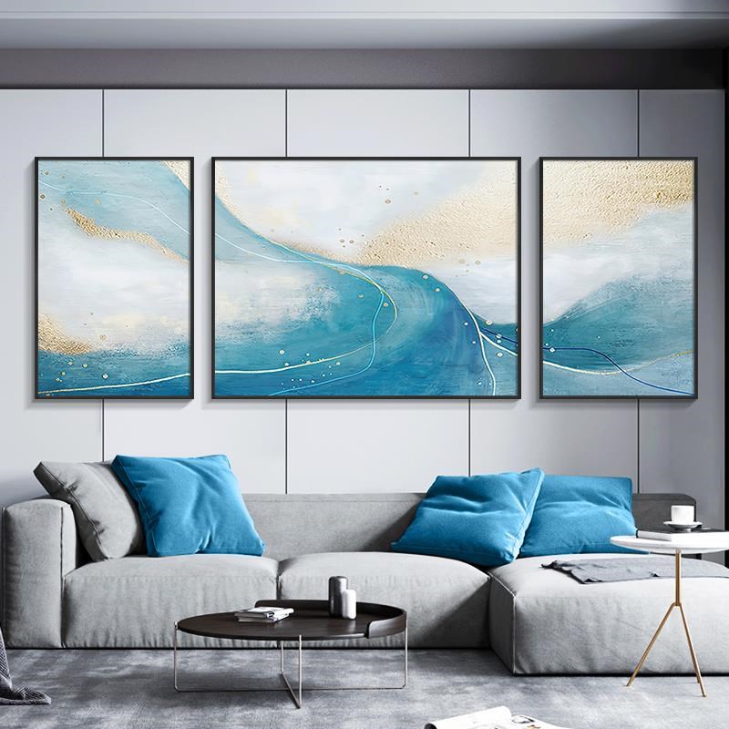 网红现代简约客装饰象画三联别墅挂画壁画北发欧风V格厅沙画背抽图片