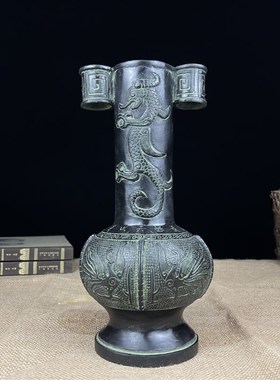 青铜器仿古摆件j壶兽面纹壶 铜壶 铭文投壶游戏道具投箭家居装饰