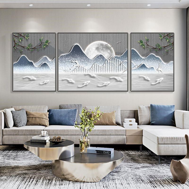 轻奢九鱼客厅装饰画现代高端沙发背景墙挂画N大气三联画寓意好壁,家居饰品,现代装饰画,淘宝优惠券,粉丝福利购,淘宝优惠卷