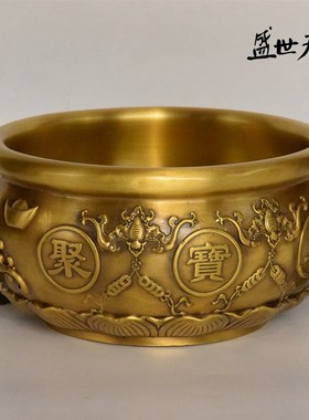 大号黄铜五福聚宝盆纯铜存钱罐储蓄w罐客厅摆件小号10-15-20-35cm