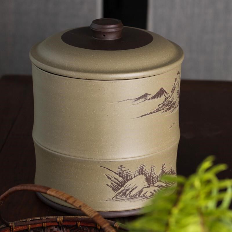 9qxc原矿紫砂茶叶n罐大号普洱七茶罐饼存子防潮密封罐陶瓷醒茶盒