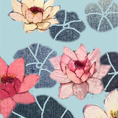 布贴画莲廉洁奉公政廉明 学生手工即时K贴荷花莲花佛花 牛仔布