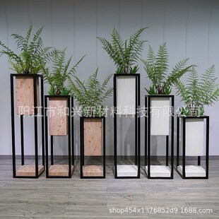 厂家铁艺长方形条纹花瓶阳台造景绿植花架室内落S地组合玻璃钢花