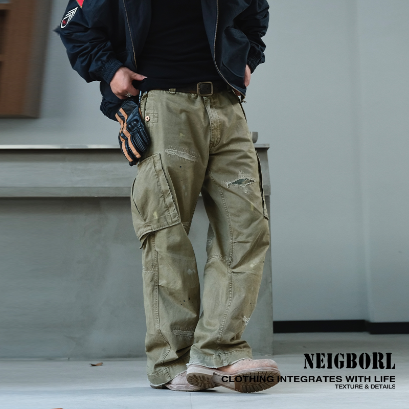 NEIGBORL啡色做旧工装裤图片