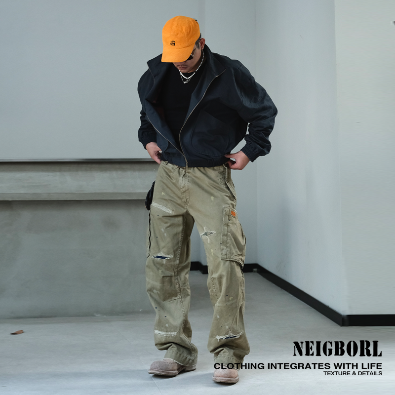 NEIGBORL啡色做旧工装裤