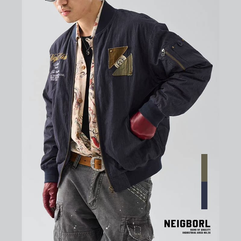 【防空弹】NEIGBORL钊叔制复古刺绣字母机能工装休闲夹克棉服外套